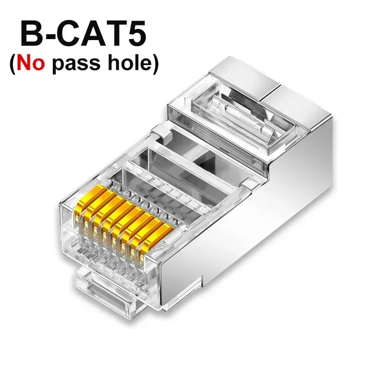 1/10/30Pcs, Pass Through RJ45 Cat7/Cat6/Cat5 Shielded Connectors, Crystal End Gold-Plated 8P8C Crimp UTP Ethernet Modular Plug