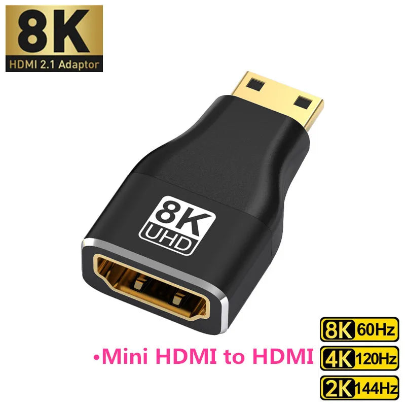 HDMI-Compatible Adapter, Mini/Micro HDMI To HDMI Adapter, 8K 60Hz 4K 120Hz/144Hz Male To Female Converter For HDTV Laptop PS5
