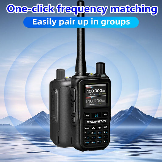 1 walkie-talkie Baofeng UV 5RMINI inalámbrico con lectura de frecuencia, de largo alcance, multibanda y cargador tipo C para radioaficionados