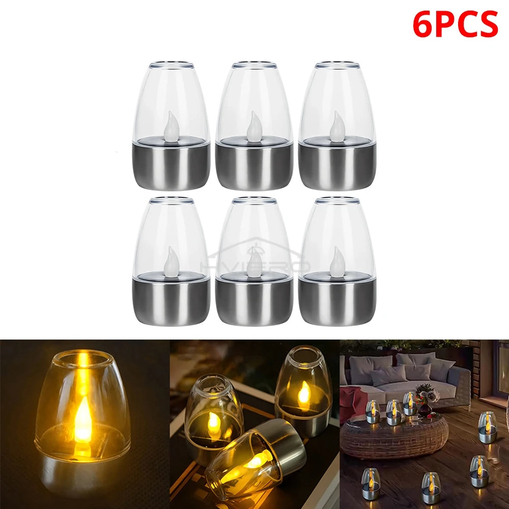 Solar Light LED Stainless Steel Candle, Outdoor Courtyard Decorative Atmosphere Night Lights Halloween Candlelight, Dinner Lamping