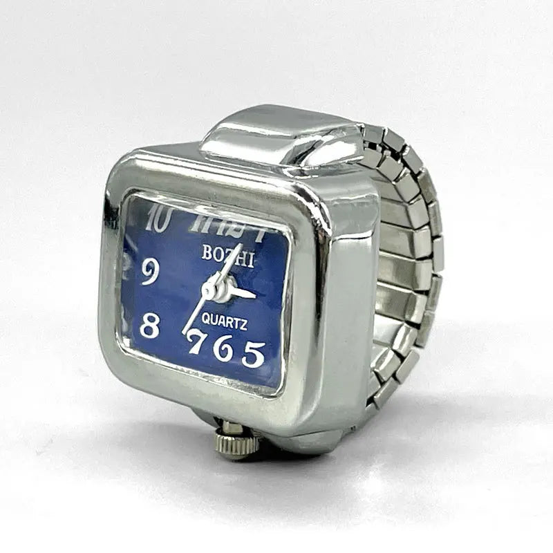 Vintage Punk Finger Watch, Mini Elastic Strap Alloy Watch, Couple Rings, Jewelry Clock, Retro Roman Quartz Watch Rings, For Women, For Men