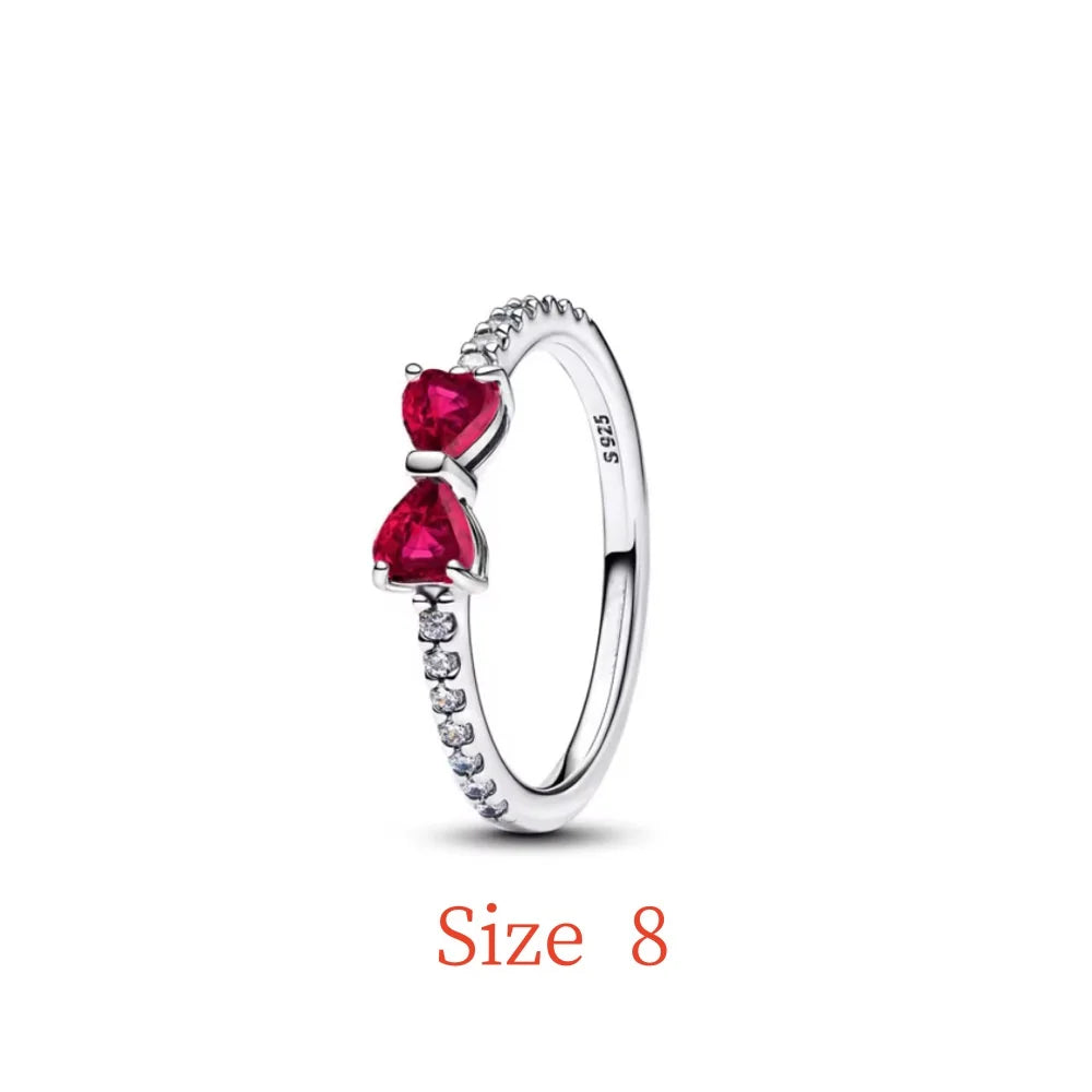 New 925 Silver bow Heart-shaped Ring Necklace, Suitable for Valentine's Day, Holiday Gifts for Women, DIY High-end, Fashion Jewelry