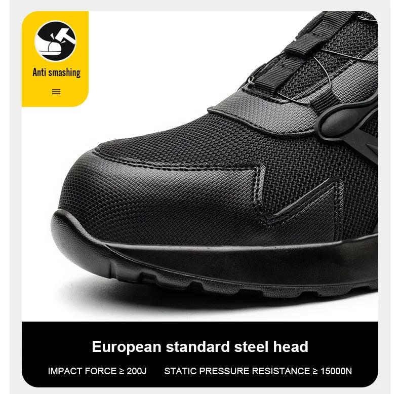 Men Rotating Button Safety Shoes, Steel Toe Work Sneakers, Indestructible Shoes, Puncture-Proof Work Boots, Air Cushion Safety Shoes
