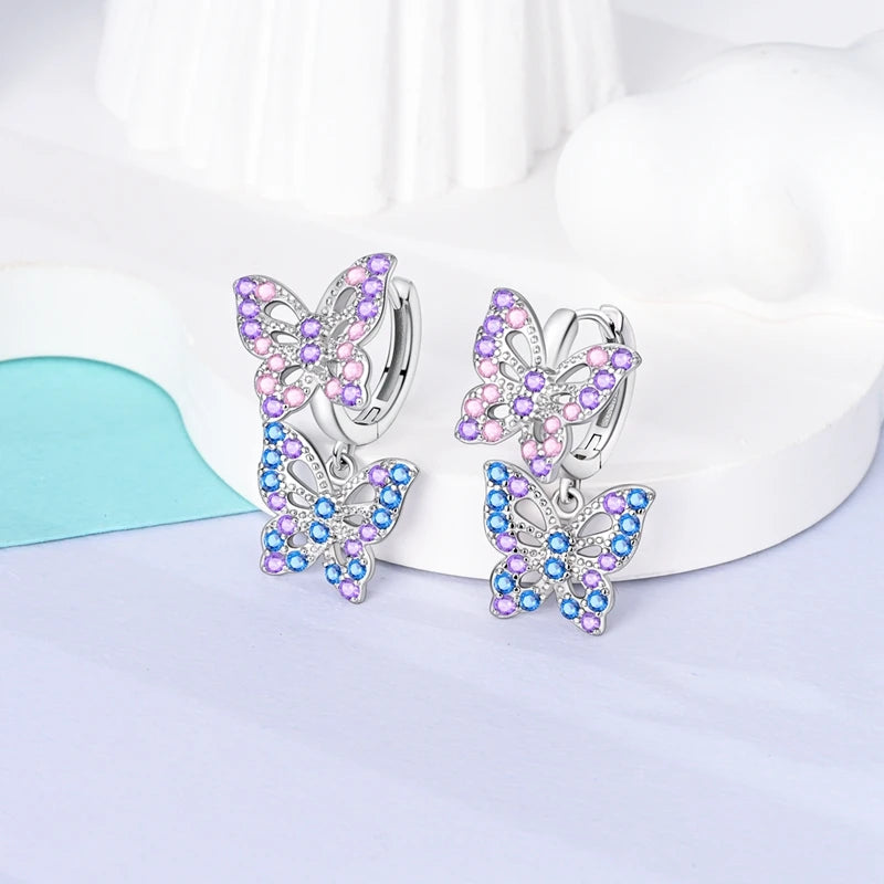 925 Sterling Silver Colored Zirconium Stars Hoop Earrings For Women Jewelry, Anniversary WeddingMaking Jewelry Gift