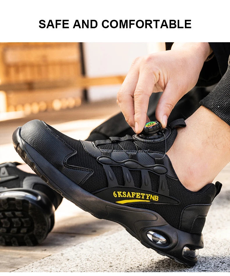 Men Rotating Button Safety Shoes, Steel Toe Work Sneakers, Indestructible Shoes, Puncture-Proof Work Boots, Air Cushion Safety Shoes