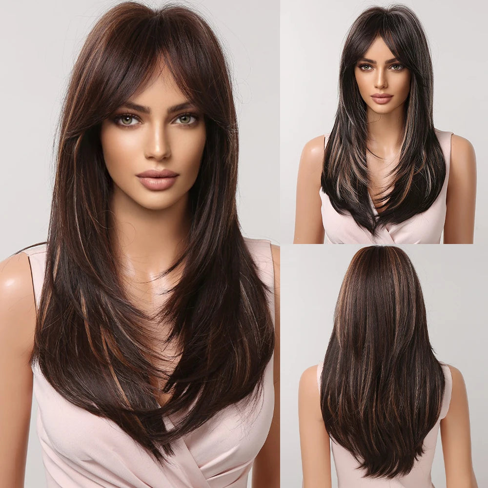 CharmSource Blonde Long Hair Natural Straight Wig, Synthetic Wigs  for Women Daily Party High Density