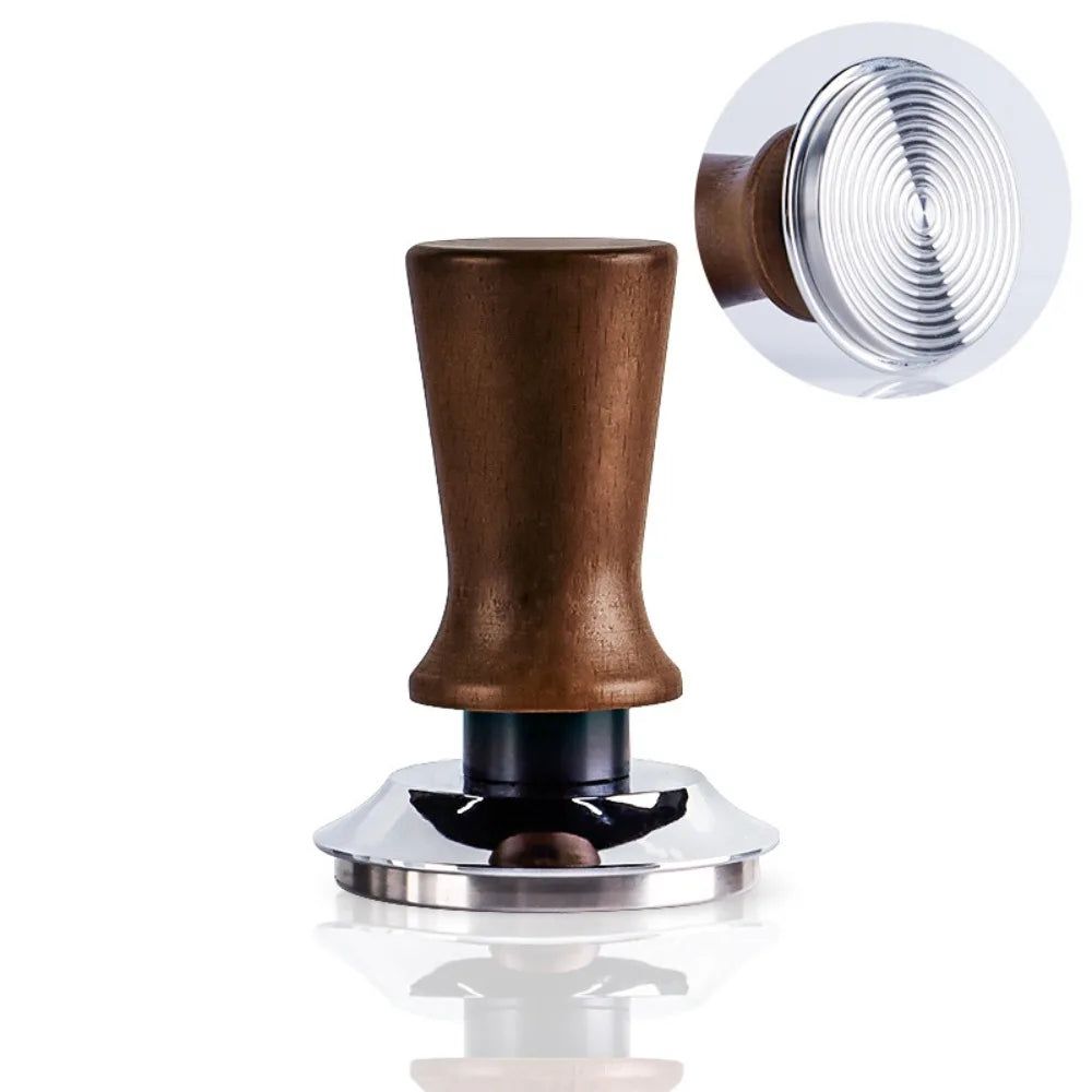 51/53/58MM Coffee Tamper Self-Rebounding Spring Design Coffee Leveler Wood Handle Flat/Threaded Bottom Coffee Powder Press