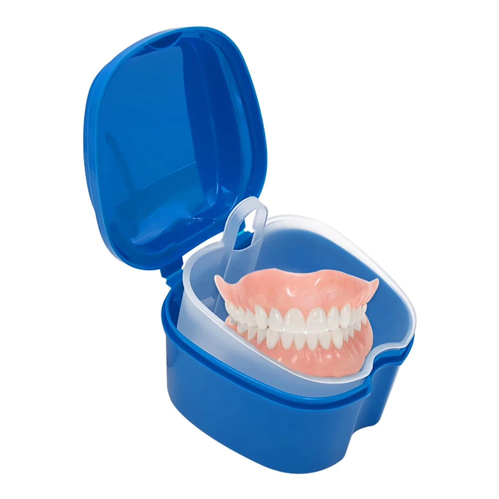 Denture Bath Box, Organizer, Dental False Teeth Storage Box with Hanging Net Container Cleaning Teeth Cases, Artificial Tooth Boxes