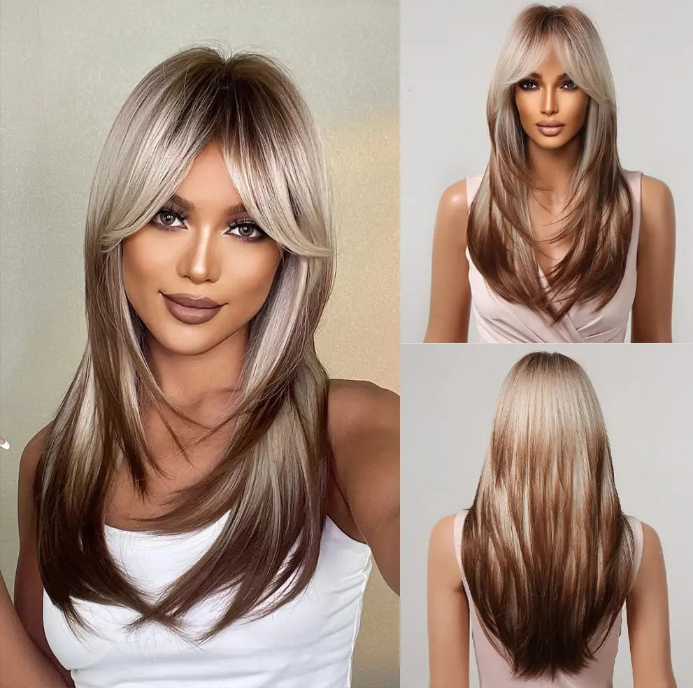 CharmSource Blonde Long Hair Natural Straight Wig, Synthetic Wigs  for Women Daily Party High Density