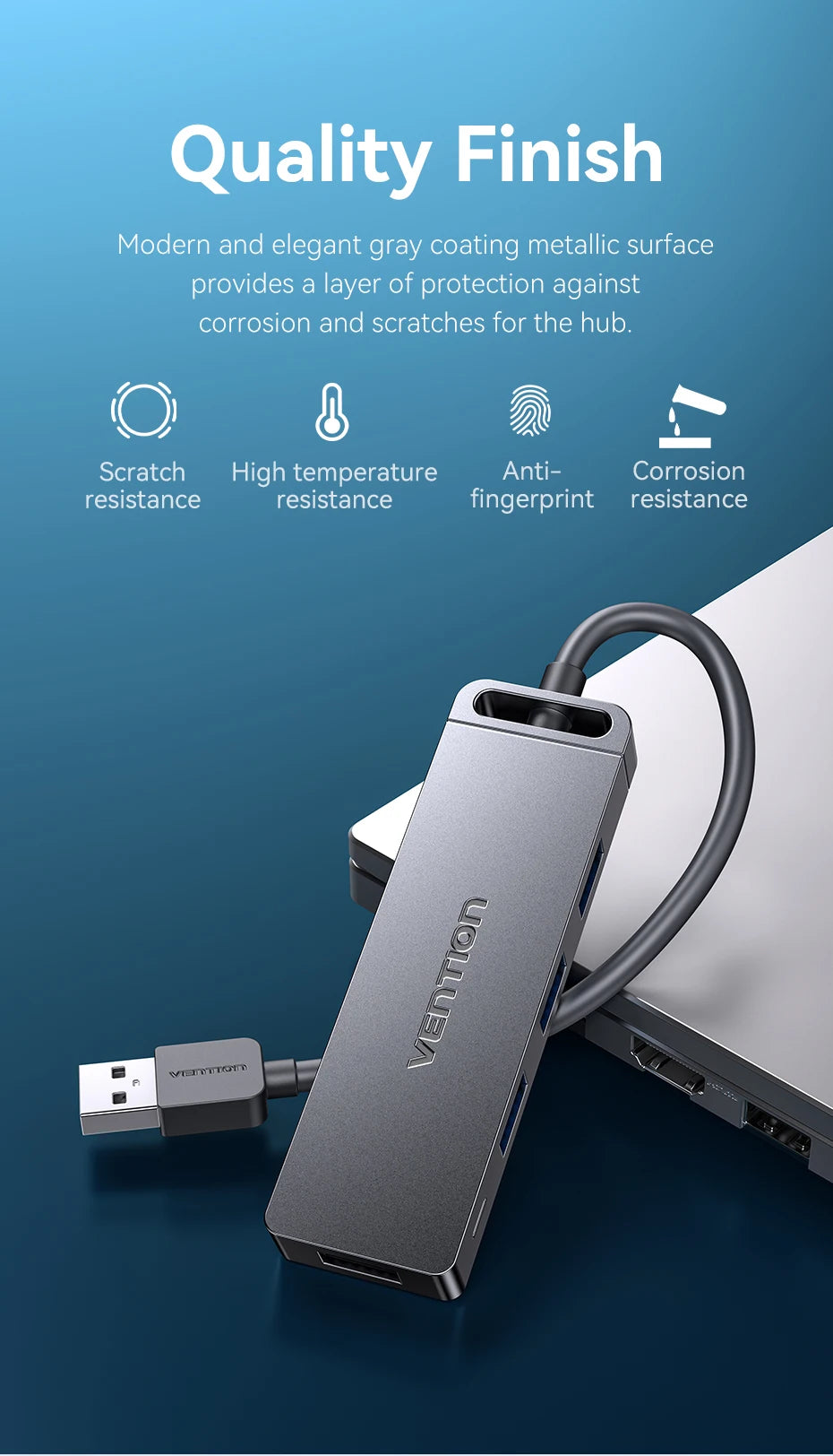 USB Hub, High Speed 4 Ports, Multi USB 3.0 to USB 3.0 Hub Splitter Adapter for MacBook Pro iPad Pro Xiaomi Lenovo USB Hub, VENTION
