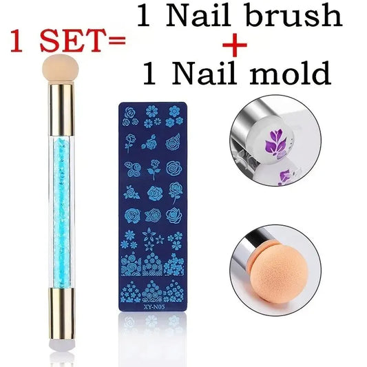 Nail Stamping Plates Set Silicone Stamper Brush Nail Art Stamp Polish Transfer Stencils Flower Geometry Template Tools Manicure