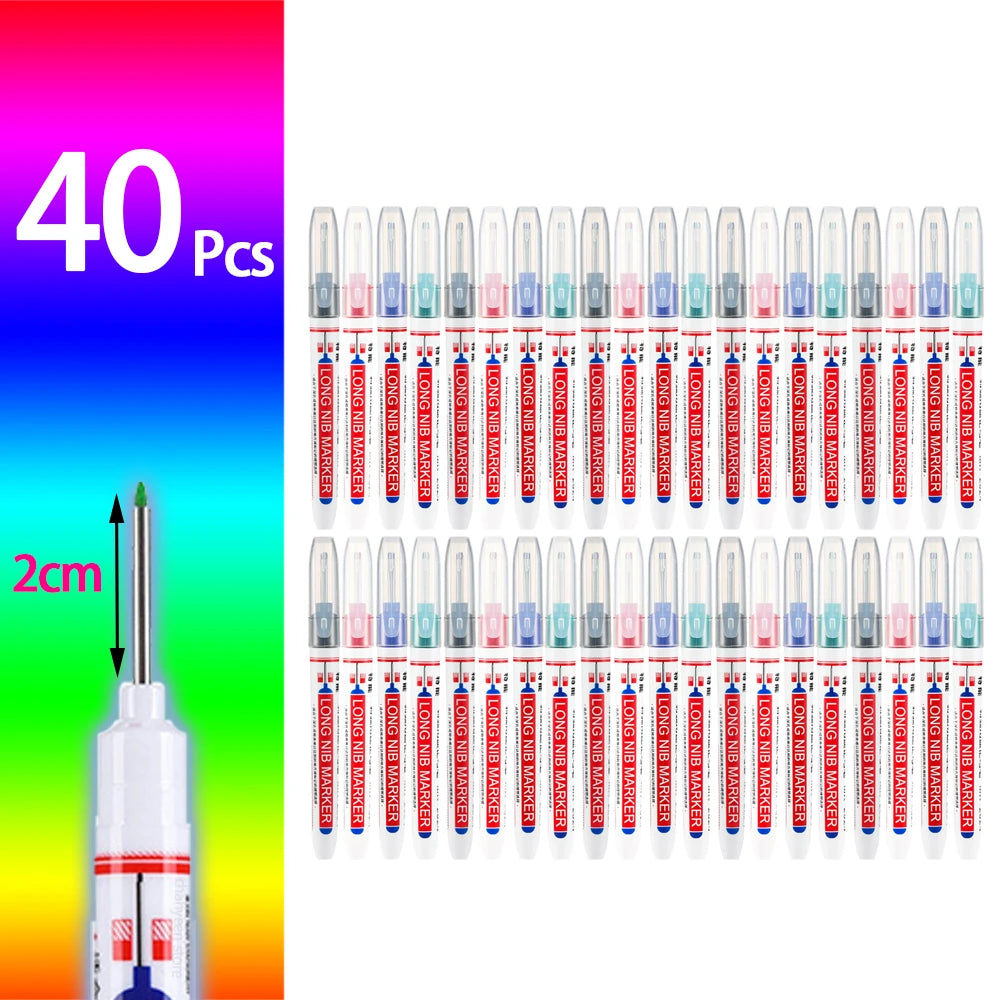 4-80Pcs, 2cm, Waterproof Long Head Markers, Deep Hole Marker Pen for Metal Carpenter, Red/ Black/ Blue/ Green Ink Woodworking Tools