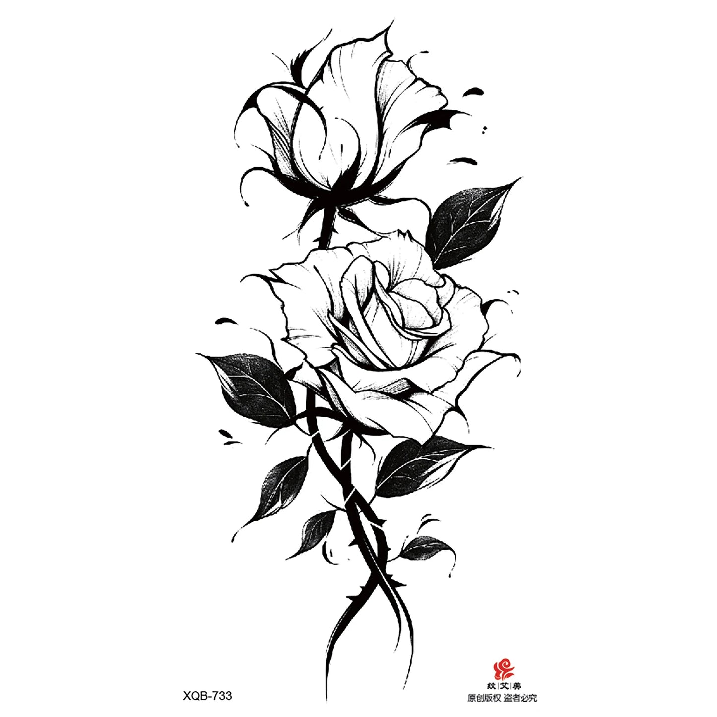 Black Flower Waterproof Temporary Tattoo Sticker, Beauty Butterfly Rose for Women, 3D Flash Body Arm Art Washable Fake Tattoos