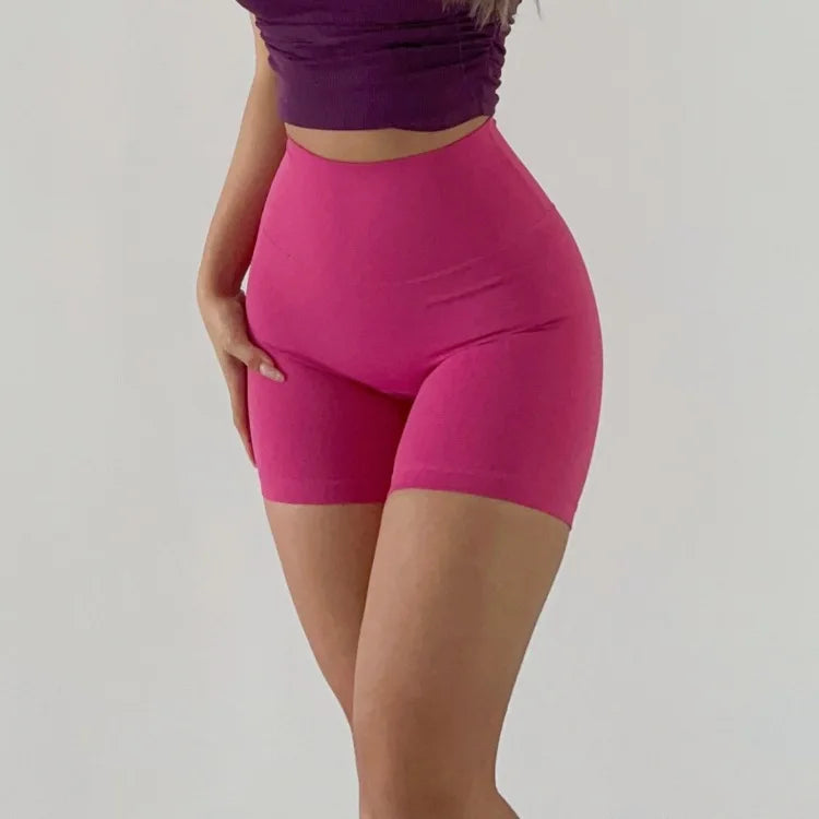 Hip lifting fitness yoga shorts, three-quarter pants, female high-waisted peach nude running sports shorts, quick-drying, GymHUB