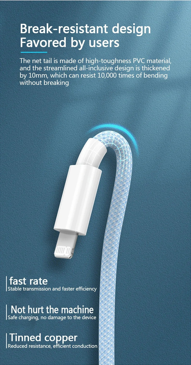PD 20W USB-C Charging Cable For iPhone 14 13 12 11 Pro Max Xs 8 Plus iPad 3A, Fast Charging Cord, Lightning Data Cable For iPhone
