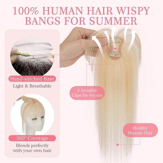Clips in Bangs Real Human Hair 3D 360° Cover Air Bangs Lightweight Hairpieces for Women Seamless Blend for Instant Volume on Top