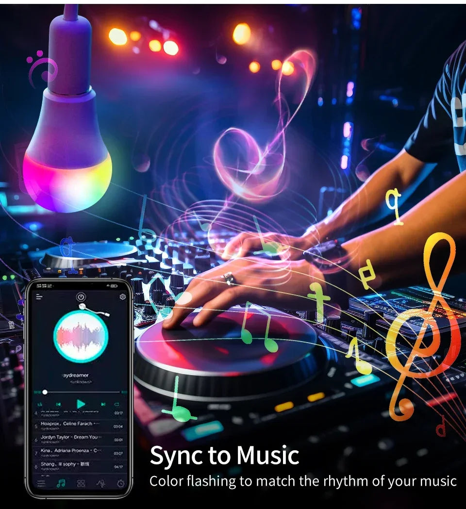Tuya Smart Bluetooth Bulb E27 220V 9W 15W 18W Color Changing Smart Home RGB Lamp, Smart Life APP Control Dimmable Timer