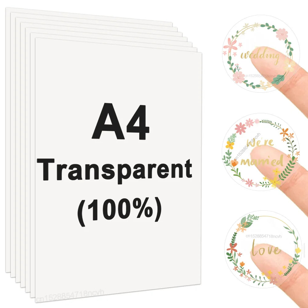 100% Transparent Printable Vinyl Sticker Paper A4 Vinyl Printing Paper for Inkjet Printer DIY Label Sticker Self Adhesive Paper