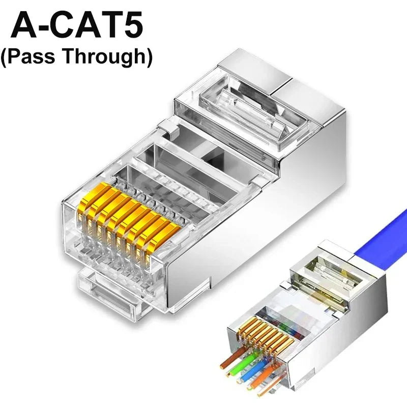 1/10/30Pcs, Pass Through RJ45 Cat7/Cat6/Cat5 Shielded Connectors, Crystal End Gold-Plated 8P8C Crimp UTP Ethernet Modular Plug