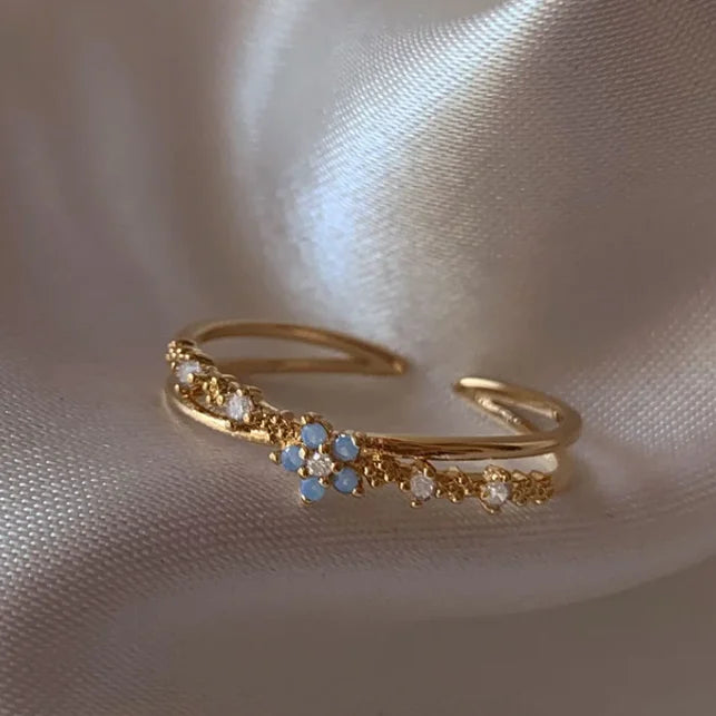 New Cute Colorful Zircon Flower Ring For Women Girl, Fashion Vintage Zircon Adjustable Rings, Jewelry Gift