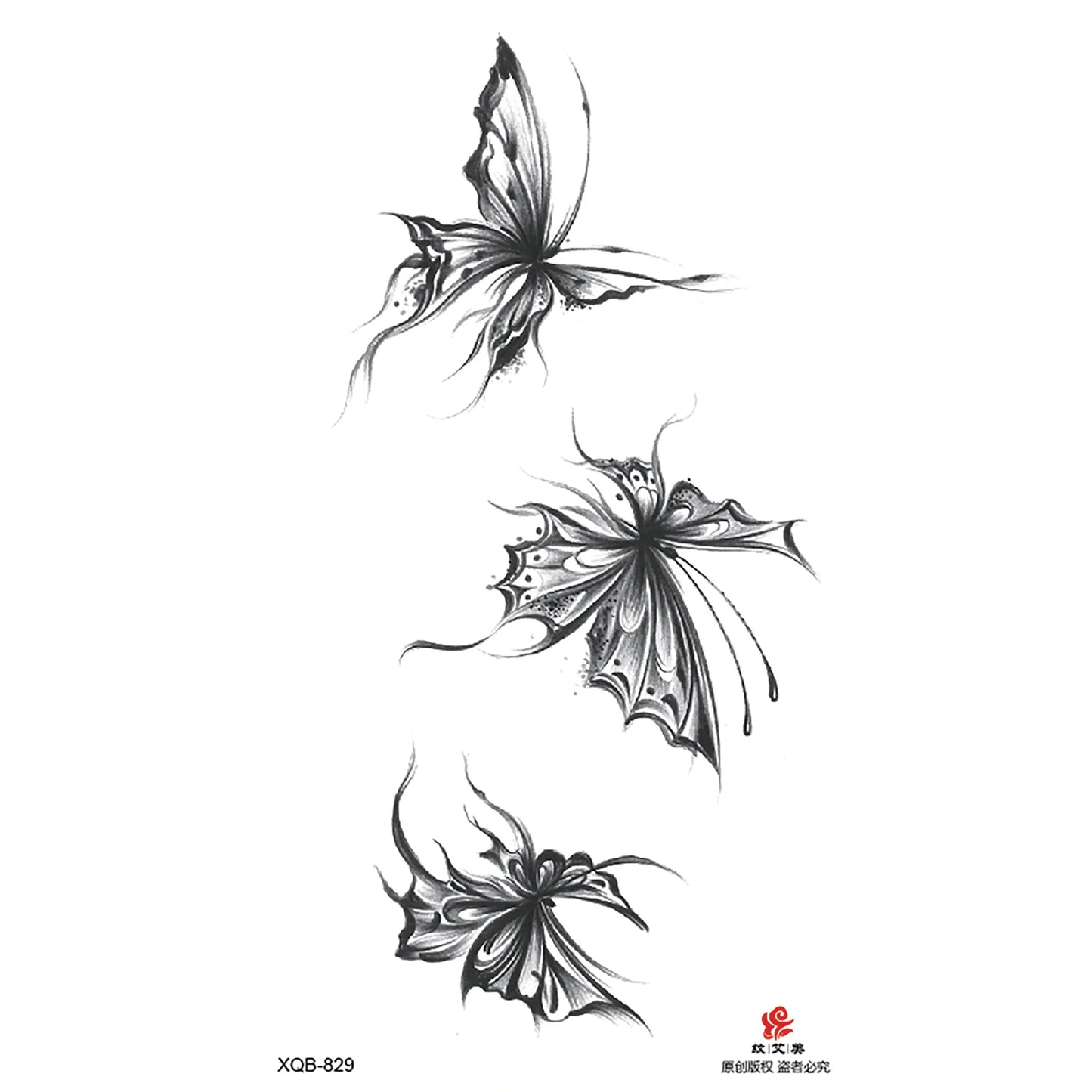 Black Flower Waterproof Temporary Tattoo Sticker, Beauty Butterfly Rose for Women, 3D Flash Body Arm Art Washable Fake Tattoos
