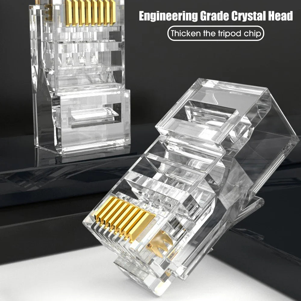 1-50Pcs, RJ45 CAT6 CAT5e Pass Through Connectors, Crystal End Gold-Plated 8P8C Crimp UTP Standard Ethernet Network Modular Plug
