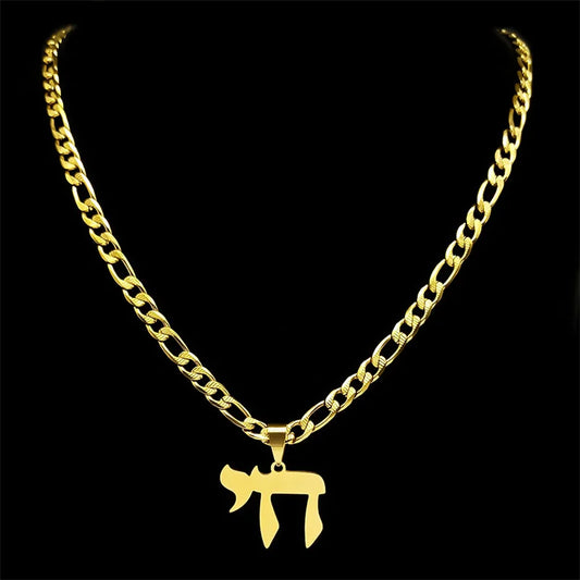 Collar con colgante con símbolo hebreo Chai de Hai para mujer y hombre, de acero inoxidable, con símbolo de la vida judía, amuleto de joyería religiosa