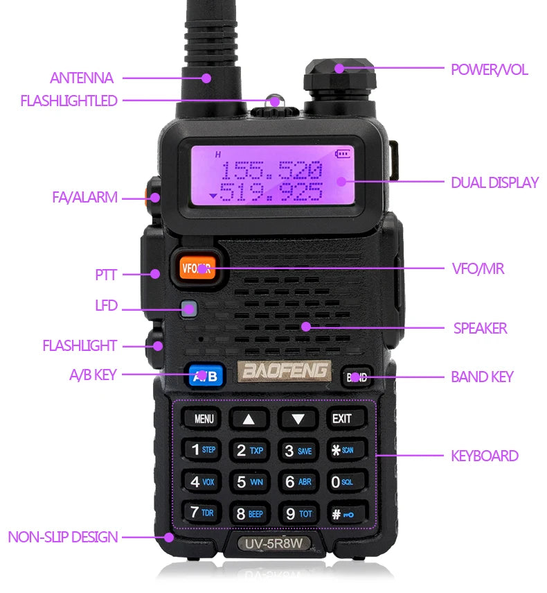Walkie Talkie, UV 5R 5W 8W Dual Band Ham Two Way Radio, Vhf Uhf FM Radio, Handheld Transceiver, Hunting 16KM, BAOFENG