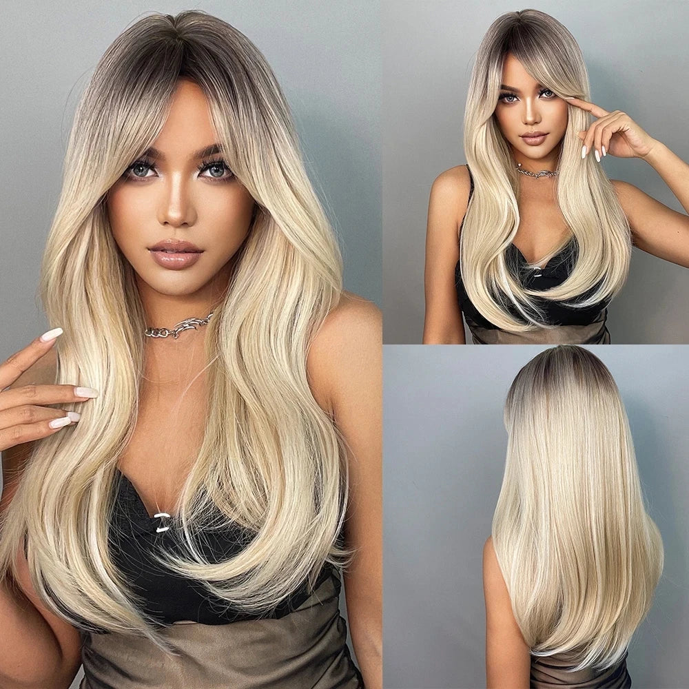 White Long Straight Synthetic Wigs for Women, Colorful Cosplay Party Fake Hair with Bangs, White Wig, HighTemperature Fiber, HENRY MARGU