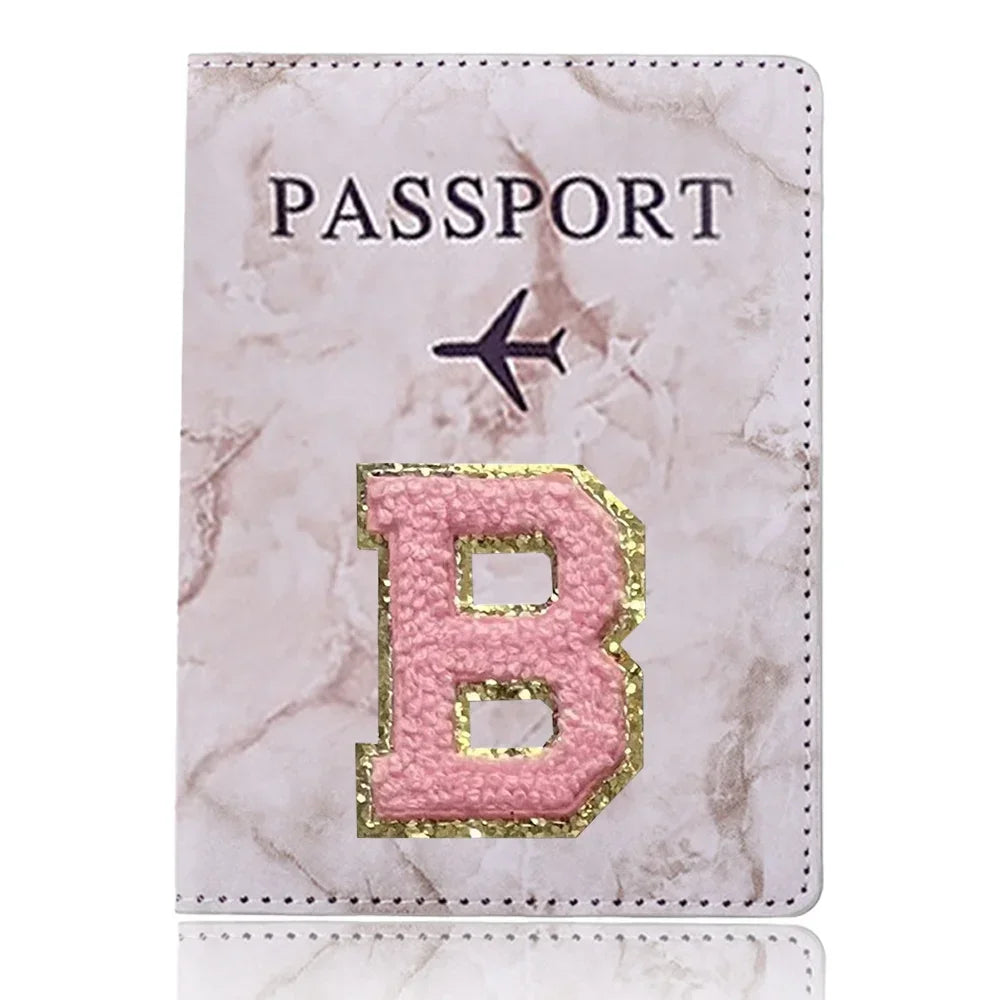 Fashion Passport Protective Cover, Embroidery Letter Pattern Travel Passport Holder, Wallet Gift PU Leather Card Case Cover Unisex