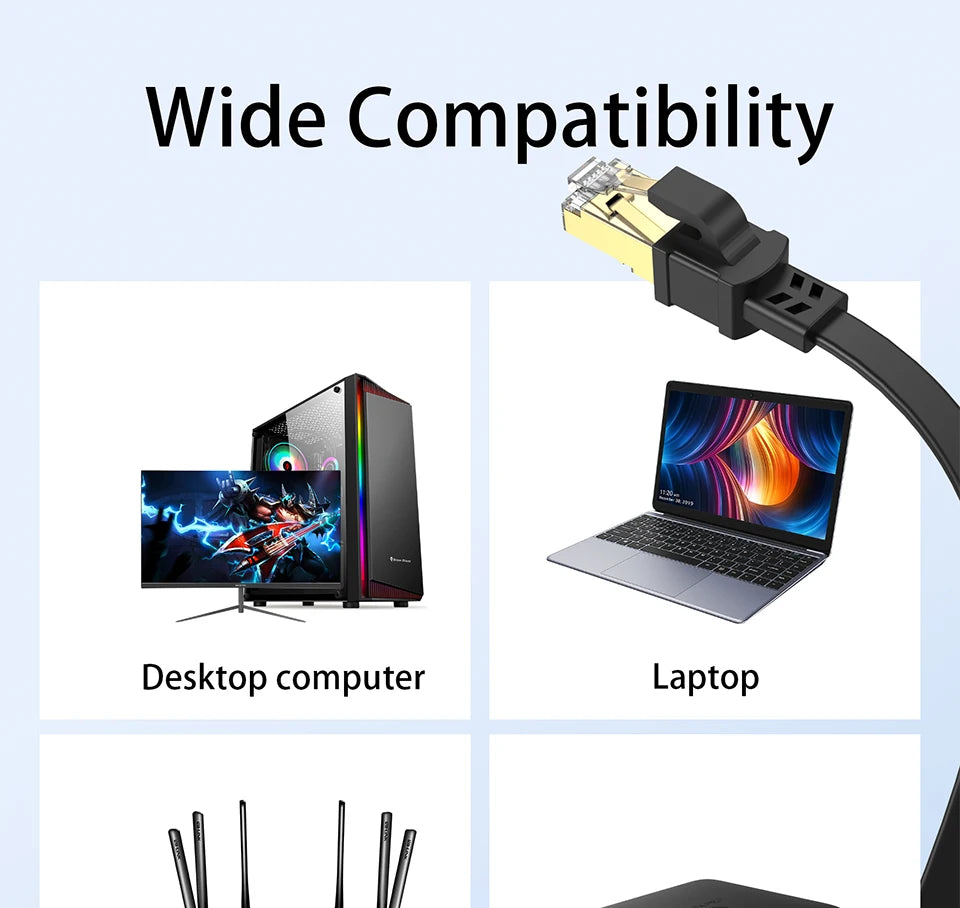 CAT8 Ethernet Cable 40Gbps 2000MHz, CAT8 RJ45 Network Lan Patch Cord Flat, 10m 15m 20m 30m, 50ft 100feet for Modem Router PS 5/4