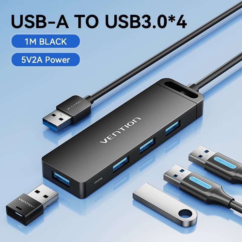 USB Hub, High Speed 4 Ports, Multi USB 3.0 to USB 3.0 Hub Splitter Adapter for MacBook Pro iPad Pro Xiaomi Lenovo USB Hub, VENTION