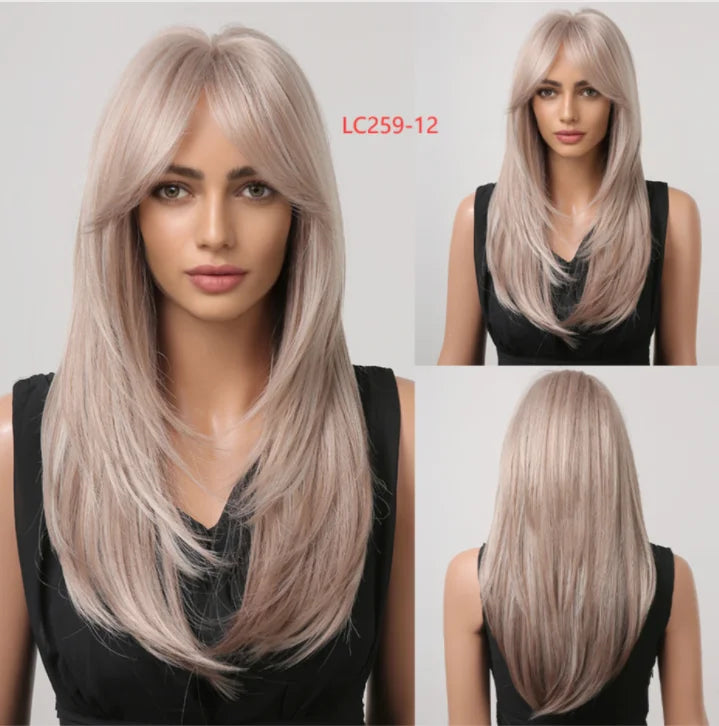 CharmSource Blonde Long Hair Natural Straight Wig, Synthetic Wigs  for Women Daily Party High Density