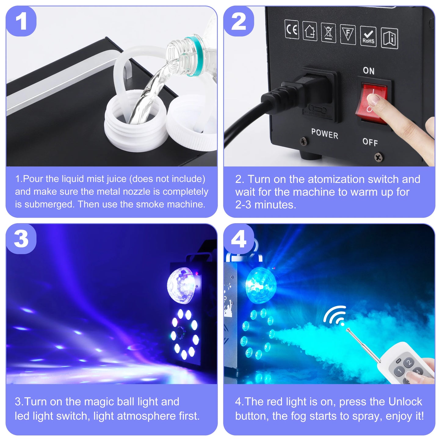 700W Smoke Machine, Wireless Remote Control Effect Fogger, 3in1 LED RGB Stage Light, Fog Machine, DJ Disco Party Halloween, U'King