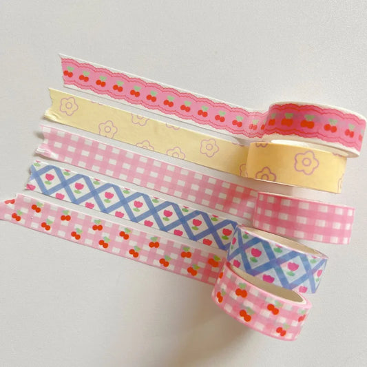 1 unidad de cinta washi rosa a cuadros con flores de cerezo, cinta adhesiva decorativa, cinta adhesiva de color para álbumes de recortes, pegatinas, cinta de papelería DIY