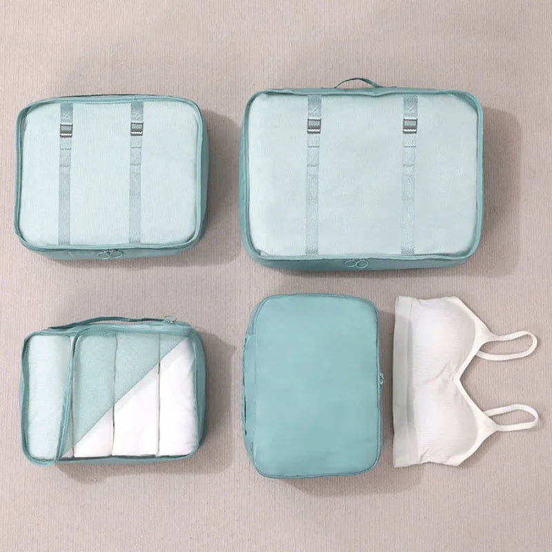 7Pcs, Travel Organizer, Storage Bags, Wardrobe Cube Suitcase Packing Cubes Set Storages, Luggage Clothes Shoe Pouch Folding