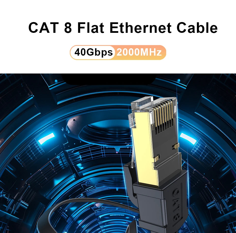 CAT8 Ethernet Cable 40Gbps 2000MHz, CAT8 RJ45 Network Lan Patch Cord Flat, 10m 15m 20m 30m, 50ft 100feet for Modem Router PS 5/4