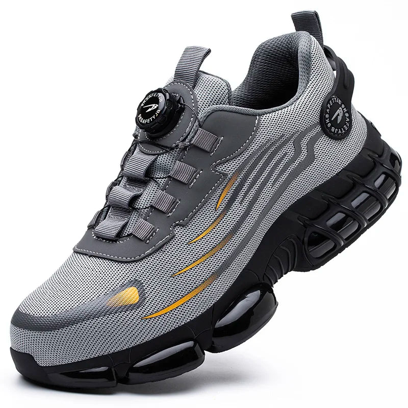 Men Rotating Button Safety Shoes, Steel Toe Work Sneakers, Indestructible Shoes, Puncture-Proof Work Boots, Air Cushion Safety Shoes