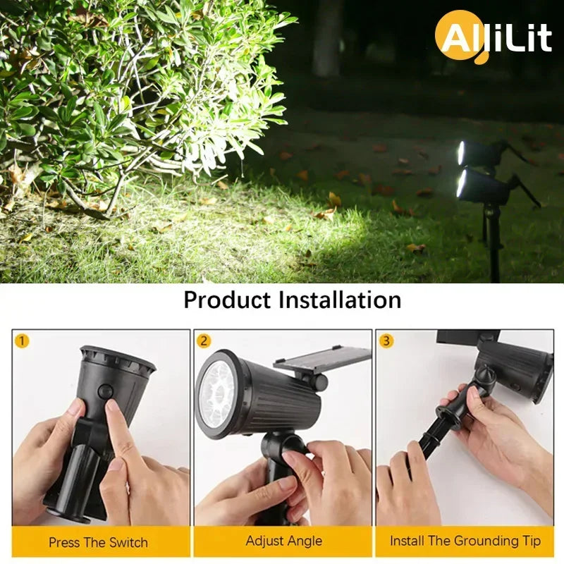 9 LEDs Solar Spotlights, Outdoor IP65 Waterproof, Spot Lights, Brightness Adjustable for Garden Backyard Driveway Patio Decor
