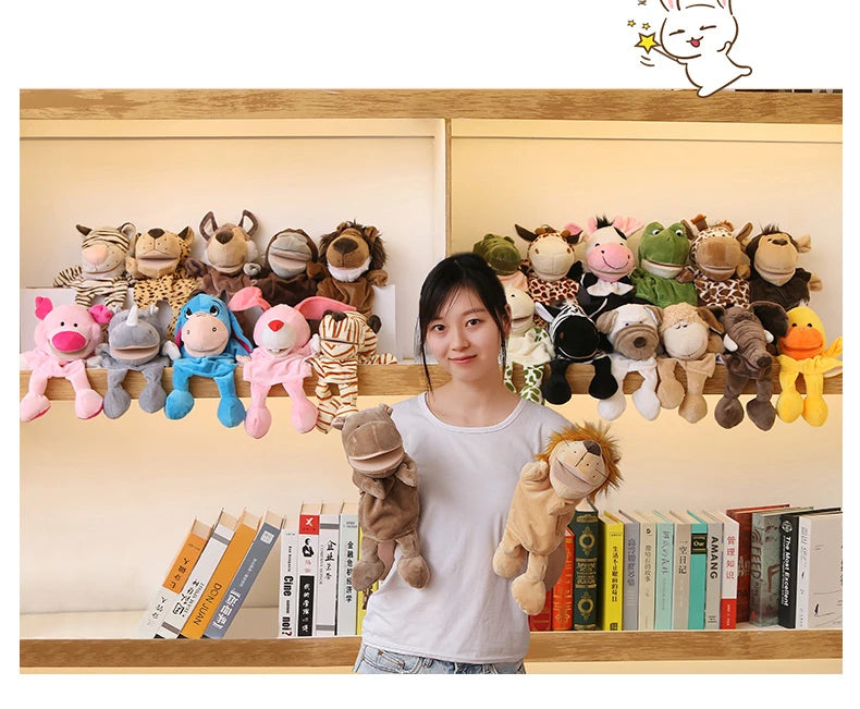 Cartoon Animal Hand Puppet Parent-child Game Doll, 35cm, Stuffed Gaming Doll, Lion Elephant Pig Appease Toys, Birthday Gifts For Children