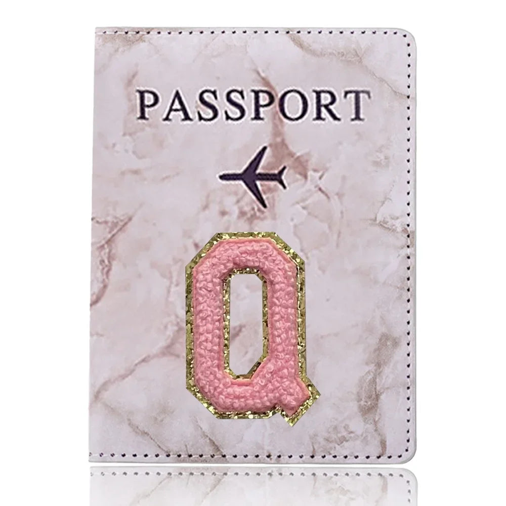 Fashion Passport Protective Cover, Embroidery Letter Pattern Travel Passport Holder, Wallet Gift PU Leather Card Case Cover Unisex