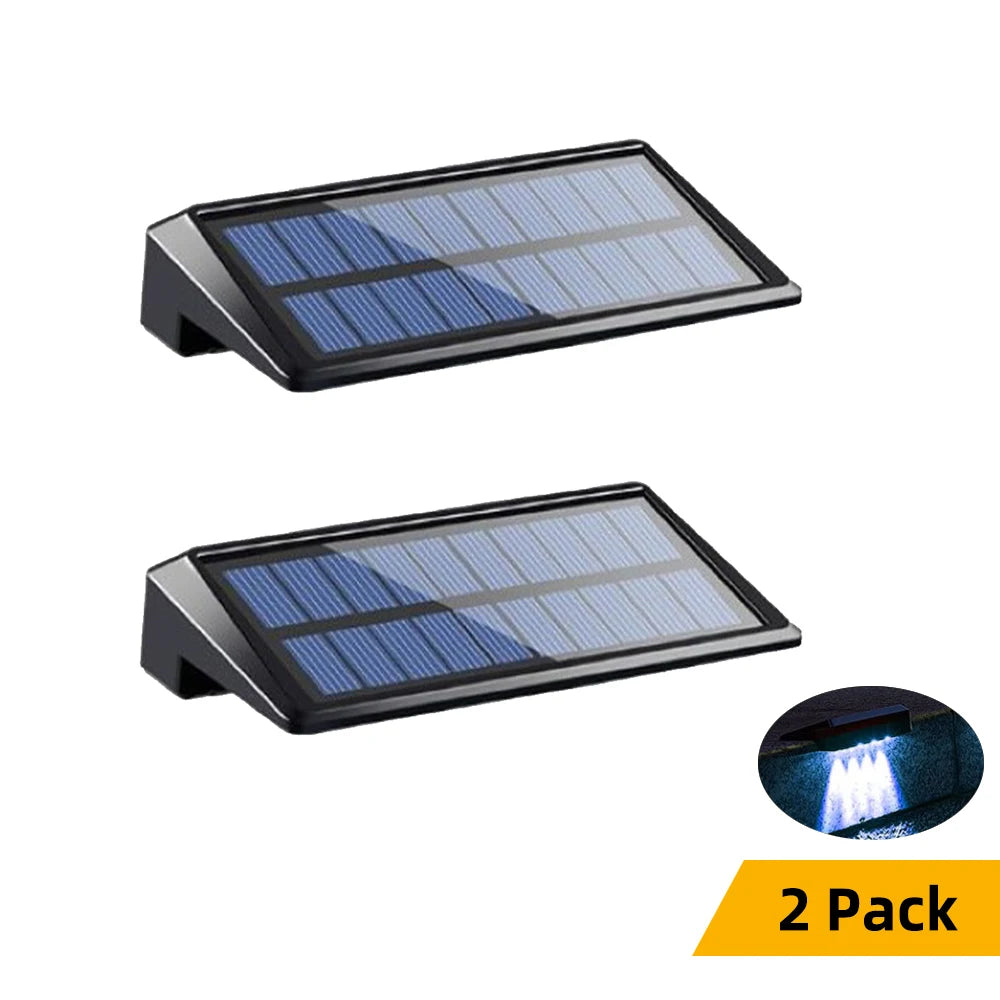 2 Pack Solar Wall Lights, 4 LED Solar Fence Lights, Outdoor Waterproof Solar Deck Lights, Wall Lights for Fence Post Yard Pathway