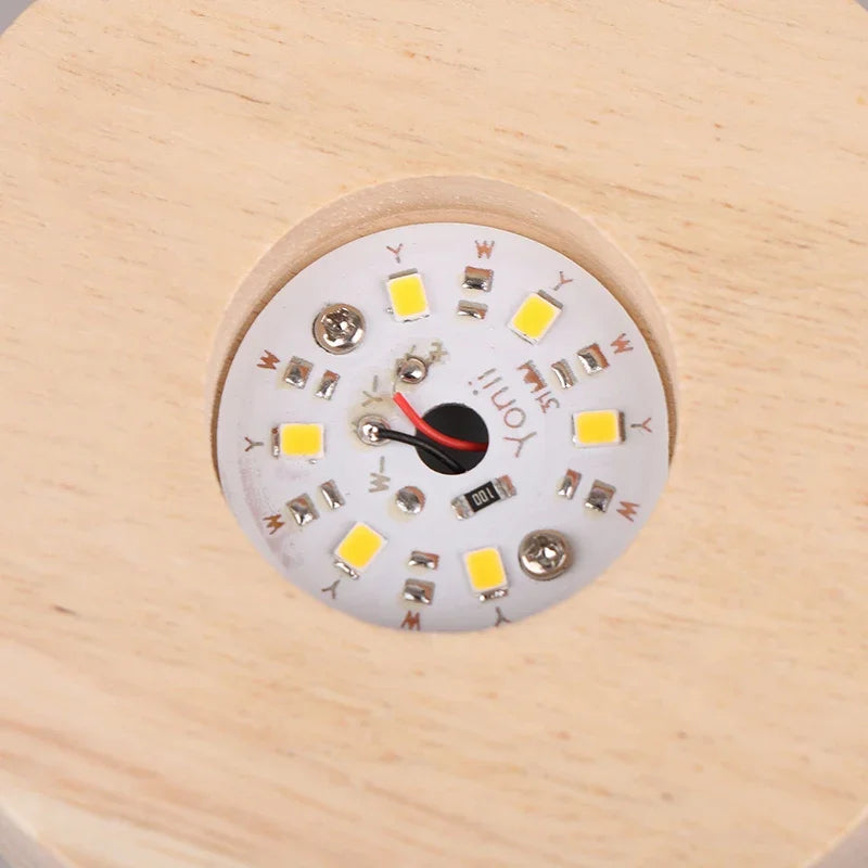 Battery Operated 8/10cm Round Wooden LED Light Dispaly Base Stand, Night Lamp Base, Crystal Glass Resin Art Ornaments