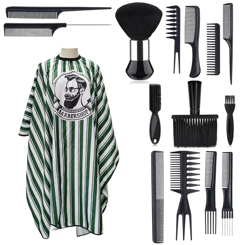 11Pcs/15Pcs, Salon Barber Cloak Set, Barber Stylist Cloak with Adjustable Buckle, Neck Dust Removal Brush and Comb, Barber Shop Tool