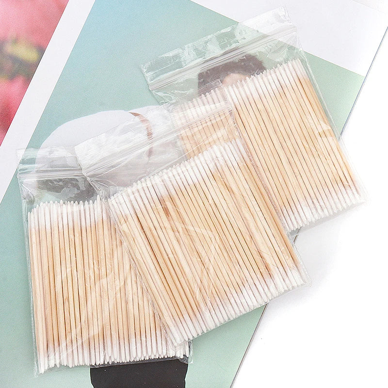 100/300Pcs, Double Head Cotton Swab, Women Makeup, Cotton Buds Tip For Medical Wood Sticks, Nose Ears Cleaning Health Care Tools