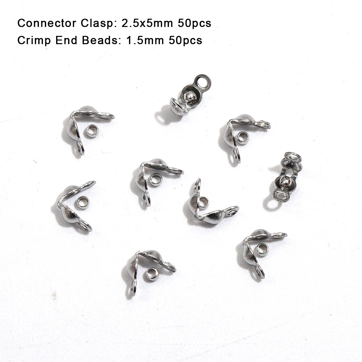 100Pcs/lot, Stainless Steel Gold Plated Connector Clasp Crimp End Beads For Bracelet Necklace Chains, DIY Jewelry Making Supplies