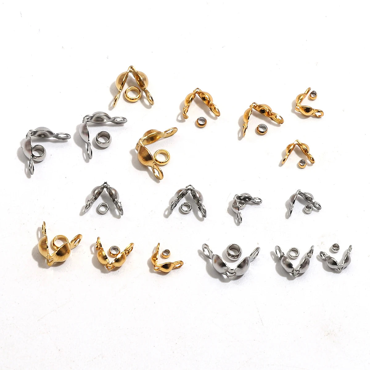 100Pcs/lot, Stainless Steel Gold Plated Connector Clasp Crimp End Beads For Bracelet Necklace Chains, DIY Jewelry Making Supplies