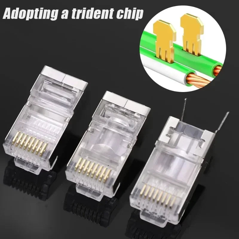 1/10/30Pcs, Pass Through RJ45 Cat7/Cat6/Cat5 Shielded Connectors, Crystal End Gold-Plated 8P8C Crimp UTP Ethernet Modular Plug