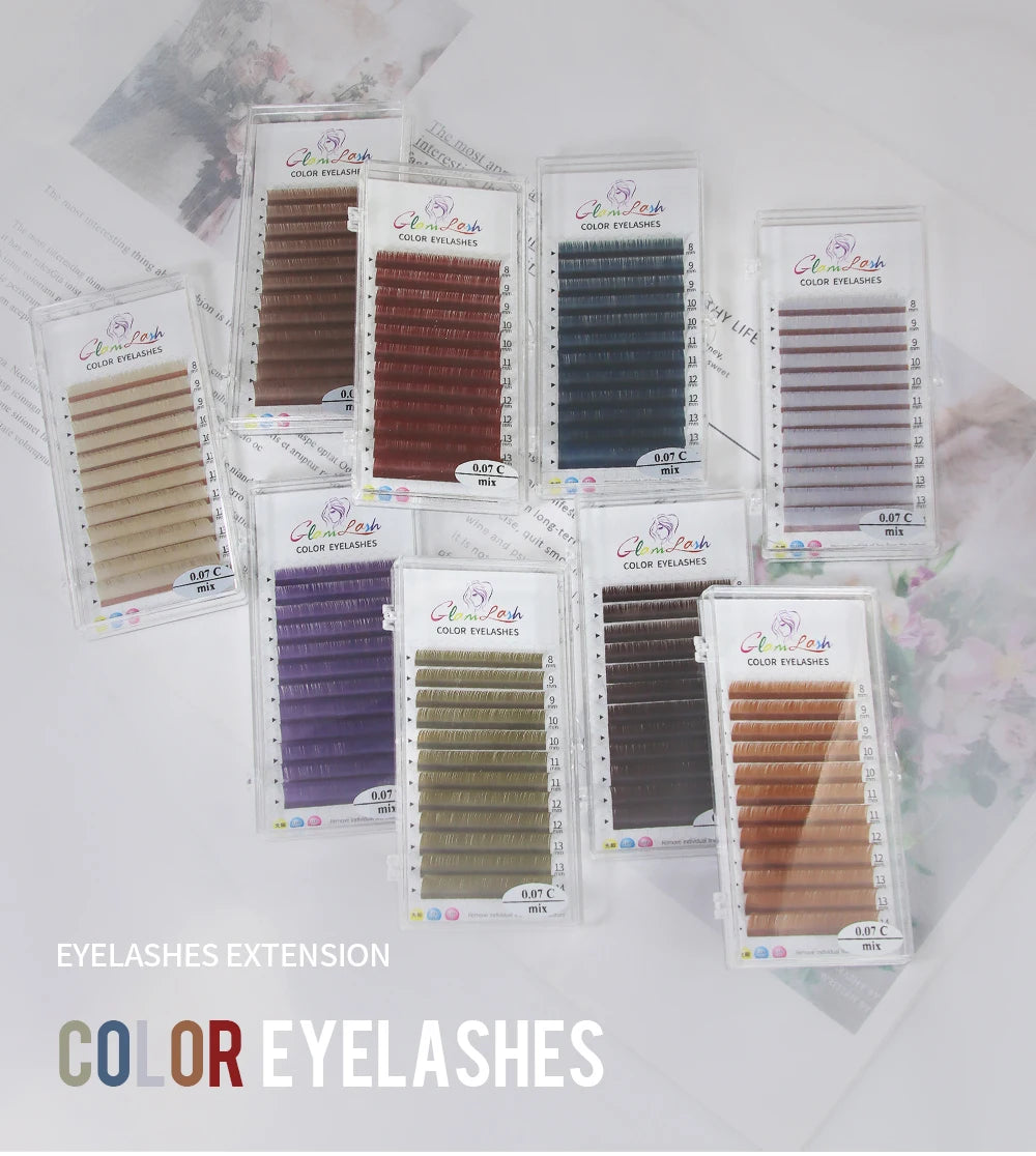 Colored Lashes, Lake Blue/ Lavender/ Cinnamon/ Dark Green/ Matcha Grey, Individual Natural False Colorful Eyelash Extension, GLAMLASH