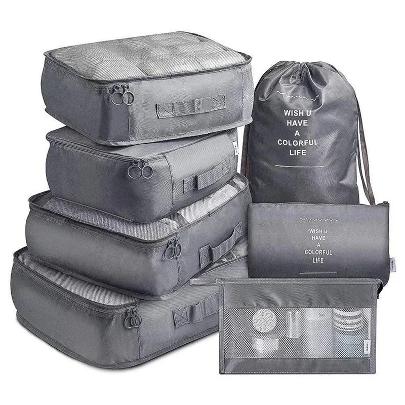 7Pcs, Travel Organizer, Storage Bags, Wardrobe Cube Suitcase Packing Cubes Set Storages, Luggage Clothes Shoe Pouch Folding